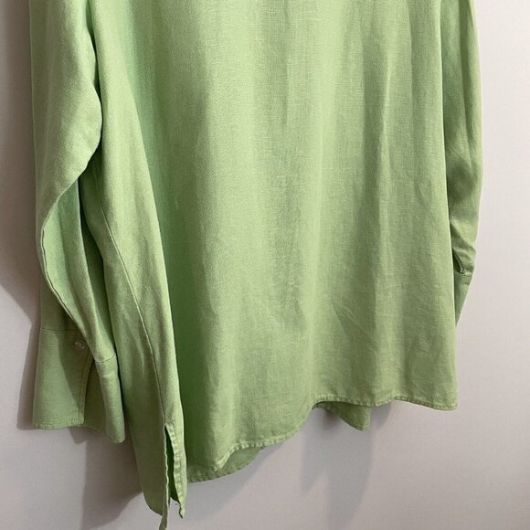 Susan Bristol 100% Linen Button Up Shirt Womens 12 L Green Blouse Mature EUC - Picture 8 of 13